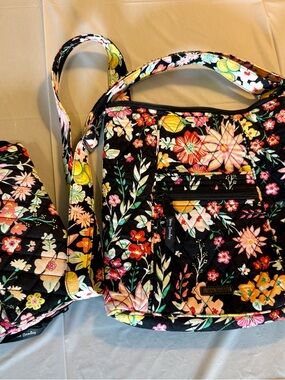Vera Bradley Black Floral Quilted Crossbody with Multicolor Flowers